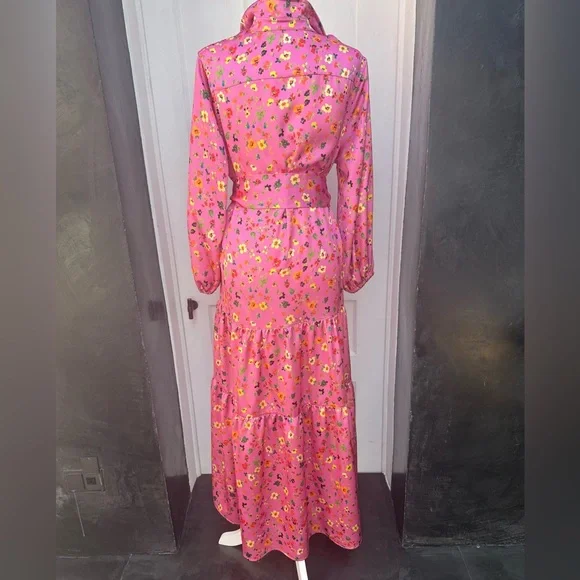 ANN MASHBURN Orange and Pink Pleated Tiered Sundress - Picture 3 of 5